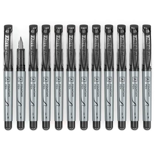 Arteza® Medium Black Disposable Fountain Pens, 12ct.